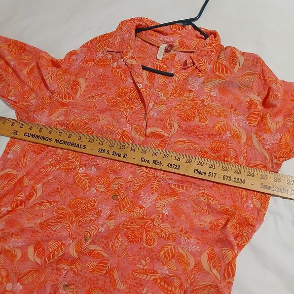 PILCRO Anthropologie Women's Large Tangerine Tropical Button-Up Blouse oversized - Picture 8 of 13